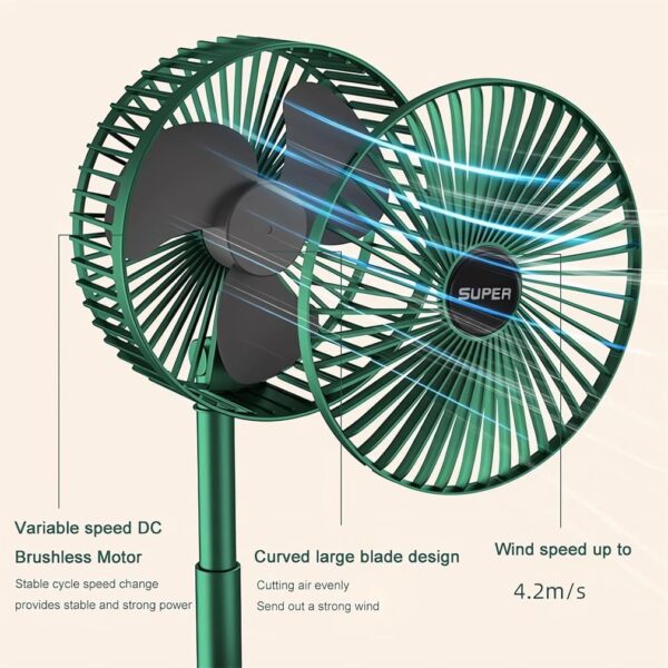 New Portable USB Rechargeable Collapsible Desk Fan for Travel, Silent Stand up Fan Wireless Folding Oscillating Compact Floor Standing Fans for Dorm ＆ Bedroom (KHAKI) - Image 4