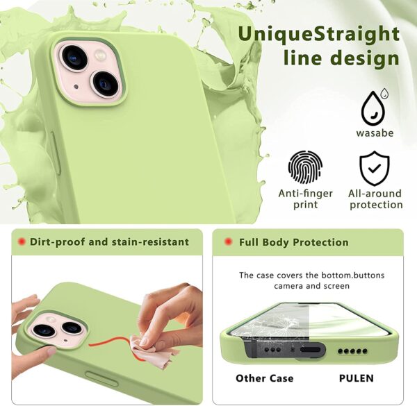 Store for Apple Iphone 13 Liquid Silicone Case Designed Case,slim Gel Rubber Full Body Protection Shockproof Drop Protection Case (for Apple Iphone 13 01,LIGHT GREEN ) - Image 2