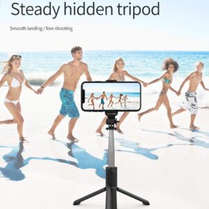 Selfie Stick, Extendable Selfie Stick with Wireless Remote and Tripod Stand, Portable, Lightweight, Compatible with All Smartphone and Mobile (Black)