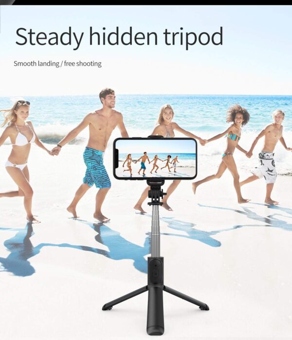 Selfie Stick, Extendable Selfie Stick with Wireless Remote and Tripod Stand, Portable, Lightweight, Compatible with All Smartphone and Mobile (Black) - Image 2
