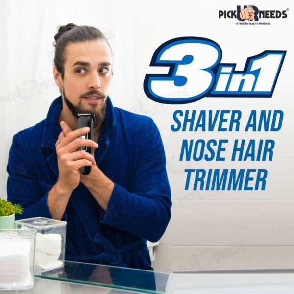 Pick Ur Needs Hair Trimmer Professional AC/DC Shaver With Clipper And 3 In 1 Beard, Nose And Ear Waterproof Hair Trimmer For Men, Black - Image 6