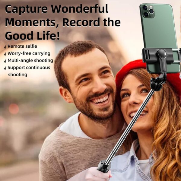 Selfie Stick, Extendable Selfie Stick with Wireless Remote and Tripod Stand, Portable, Lightweight, Compatible with All Smartphone and Mobile (Black) - Image 6