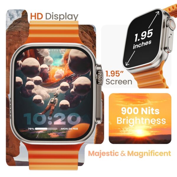 Crown Smart Watch 1.95'' Display, Bluetooth Calling, Working Crown, Zinc Alloy Frame, 900 Nits Brightness, AI Voice Assistant, SpO2 Monitoring, 100+ Sports Mode (Orange) - Image 12