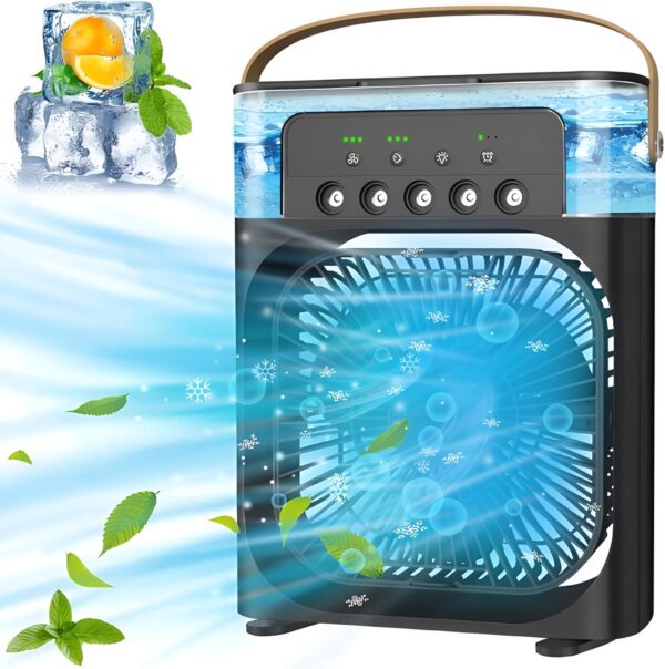 Mist Fan with 5 Hole Spray, Portable & Quiet, 3 Speeds & Timer, Energy Efficient, Multicolour, Personal, Tabletop Mount - Image 5