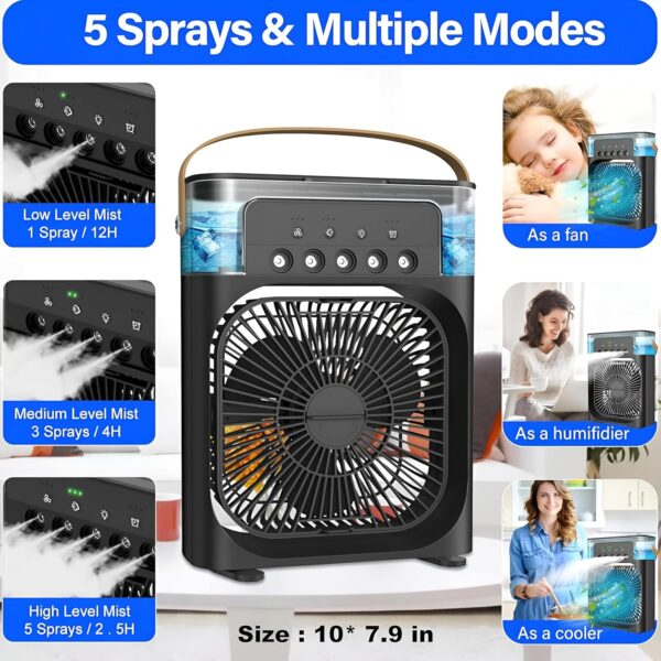 Air-Conditioner-Small-Ac-Quaite-Personal-Air-cooler-Usb-Power-Mini-Desktop-Cooling-Misting-fan-1/2/3-Timer-With-speed-360-Adjustable-Tap-For-Office-Room-Desk-Water-Tank-Home-Kitchen - Image 3