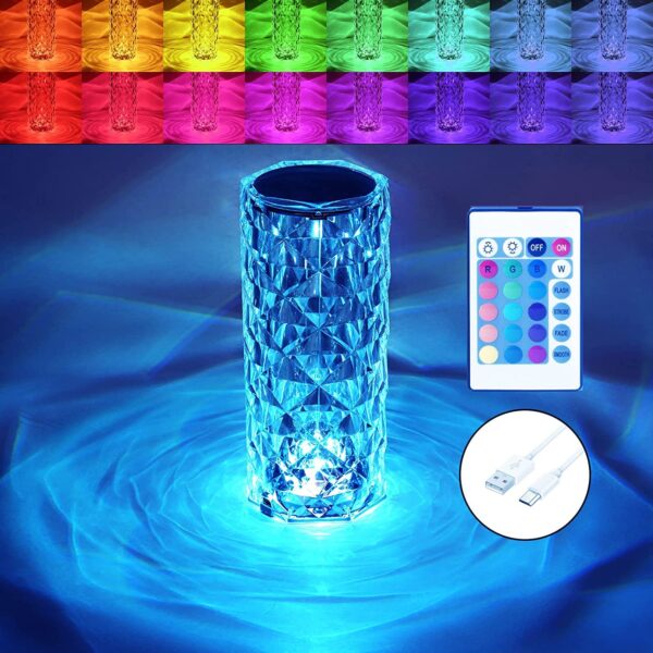 Crystal Lamp Light/16 Color Changing Diamond Shape Table Lamp/USB C Rechargeable Night Lamps/Touch with Remote Control for Bedroom/Living Room/Party-Dinner/Home Decor(Multicolor/1 Piece), LED - Image 10