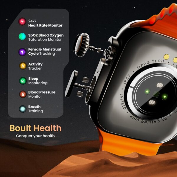 Crown Smart Watch 1.95'' Display, Bluetooth Calling, Working Crown, Zinc Alloy Frame, 900 Nits Brightness, AI Voice Assistant, SpO2 Monitoring, 100+ Sports Mode (Orange) - Image 6