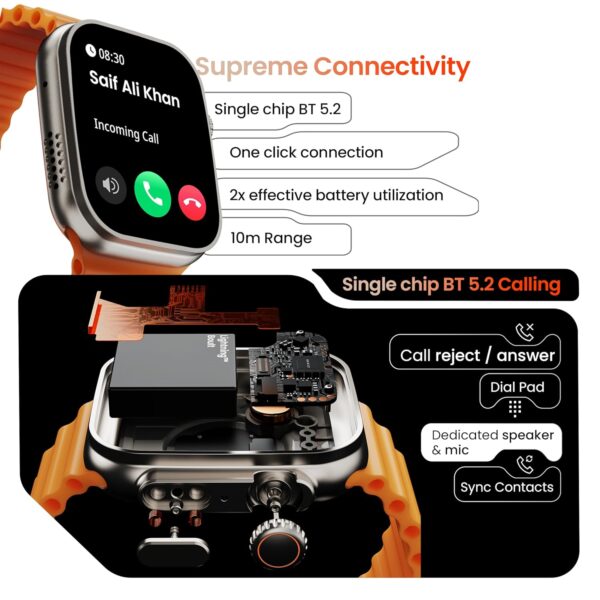 Crown Smart Watch 1.95'' Display, Bluetooth Calling, Working Crown, Zinc Alloy Frame, 900 Nits Brightness, AI Voice Assistant, SpO2 Monitoring, 100+ Sports Mode (Orange) - Image 5