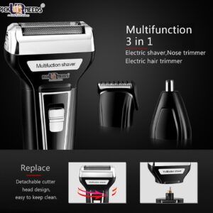 Pick Ur Needs Hair Trimmer Professional AC/DC Shaver With Clipper And 3 In 1 Beard, Nose And Ear Waterproof Hair Trimmer For Men, Black