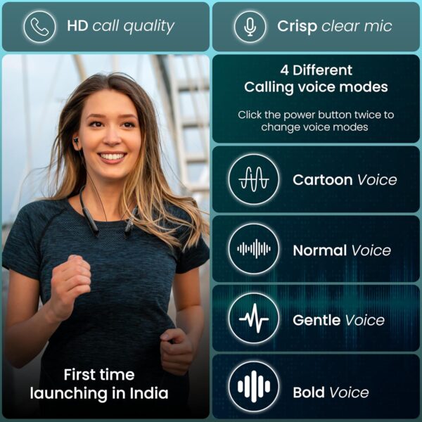 Neckband Earphones, Exclusive Transparent Design, 4 Voice Modes for Calls, 25 Hrs Playtime, Smart Voice Assistance, HD Sound & Rich Bass,Bluetooth Earphones with Type C Fast Charging - Image 3