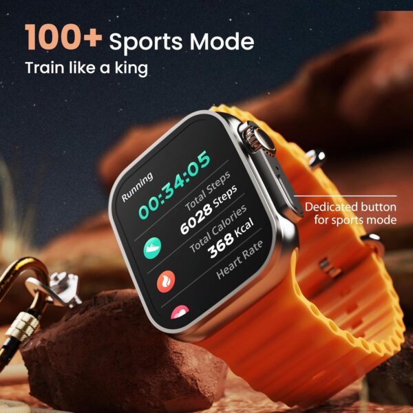 Crown Smart Watch 1.95'' Display, Bluetooth Calling, Working Crown, Zinc Alloy Frame, 900 Nits Brightness, AI Voice Assistant, SpO2 Monitoring, 100+ Sports Mode (Orange) - Image 10