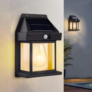 Solar Wall Lights Outdoor Motion Sensor Auto Chargeable Exterior LED Sconce Front Porch Security Lamps waterproof for Patio Garden (Pack of 1, Warm Yellow)
