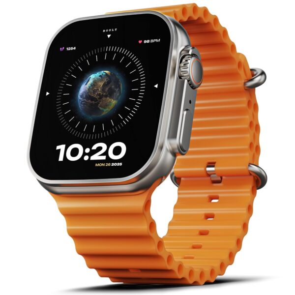 Crown Smart Watch 1.95'' Display, Bluetooth Calling, Working Crown, Zinc Alloy Frame, 900 Nits Brightness, AI Voice Assistant, SpO2 Monitoring, 100+ Sports Mode (Orange)