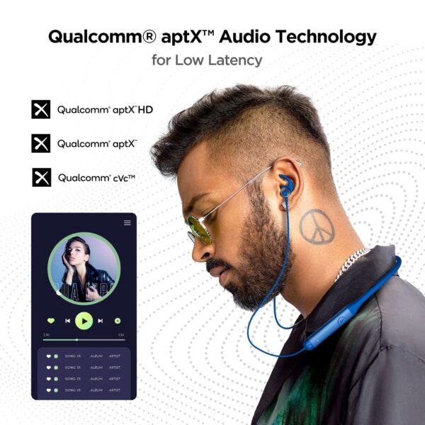 Rockerz 335 Wireless Neckband with ASAP Charge, Up to 30H Playback, Qualcomm aptX & CVC, Enhanced Bass, Metal Control Board, IPX5, Type C Port, Bluetooth v5.0, Voice Assistant(Navy Blue) - Image 6