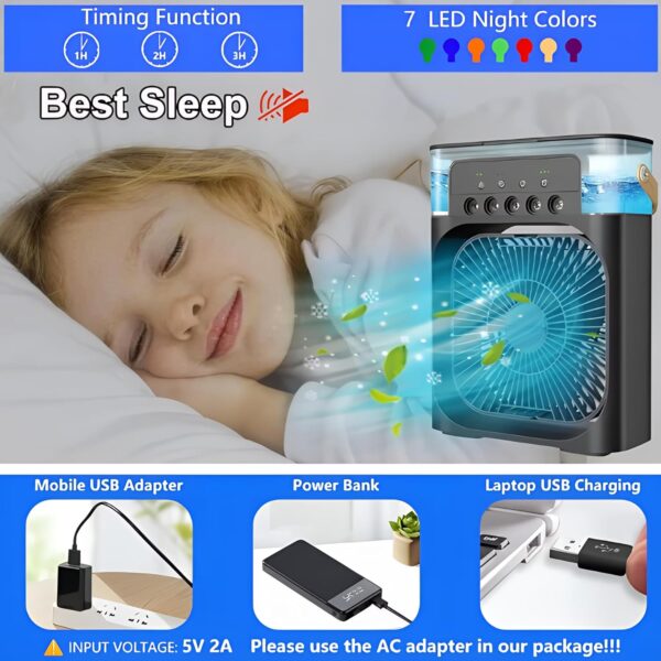 Portable-Air-Conditioner-Small-Ac-Quaite-Personal-Air-cooler-Usb-Power-Mini-Desktop-Cooling-Misting-fan-1/2/3-Timer-With-speed-360-Adjustable-Tap-For-Office-Room-Desk-Water-Tank-Home-Kitchen - Image 4