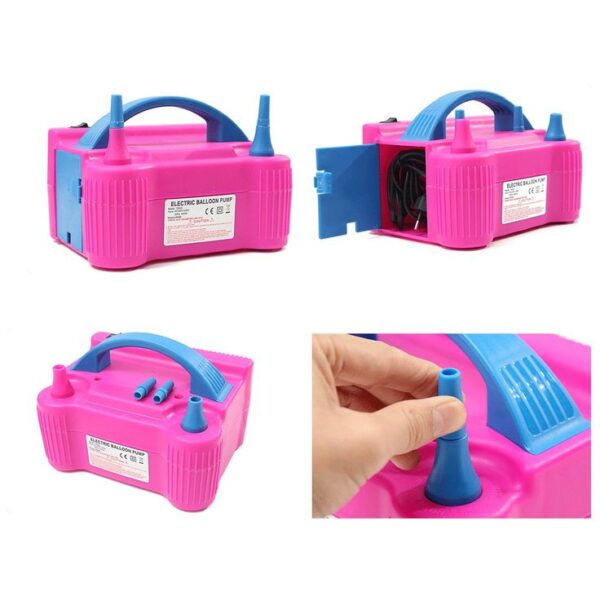 Dual Nozzle Electric Air Balloon Pump Machine | Portable Balloon Pump | Balloon Blower Inflator Machine Ideal for Party Decorations Wedding Parties - Pink, Free 1pc Tying Tool - Image 4