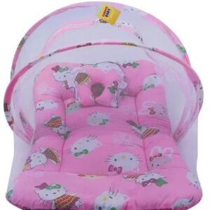 New Born Baby Mosquito Net, Bedding Set Sleeping Nest Travel Bed for Baby Infant, Mattress Folding Cotton Digital Print Mattress with Mosquito Net (0-12 Month) (Pink)/Mosquito Net Bed For Baby