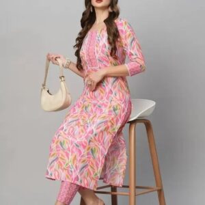 Avantika Pink Womans Kurta With Bottomware