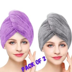 Quick Turban Hair-Drying Absorbent Microfiber Towel,Dry Shower Caps,Bathrobe Hat,Magic Hair Wrap for Women Hair wrap(Multi Color) (2 pcs)
