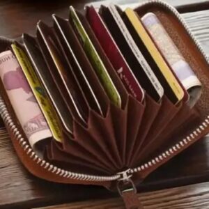 High Quality Zipper, 9 Slots Leather Credit Card Holder | ATM Card Holder For Mens and Womens (PACK OF 1)(Light Brown)