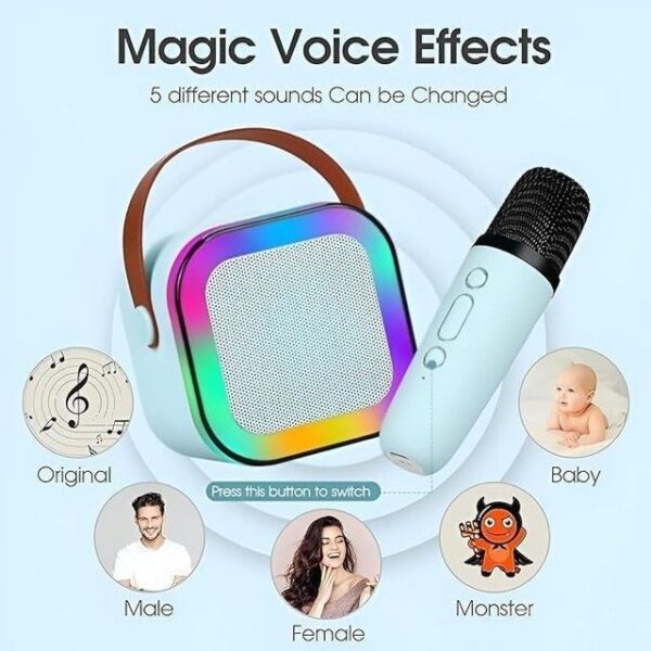 ini Karaoke Machine for Kids Adults, UZSOMX Portable Bluetooth Speakers and 2 Wireless Microphones Song Toys with LED Light, Chritmas Birthday Toys Gifts for Girls Boys Toddler Teens - Image 3