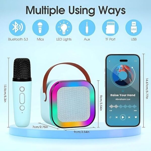 ini Karaoke Machine for Kids Adults, UZSOMX Portable Bluetooth Speakers and 2 Wireless Microphones Song Toys with LED Light, Chritmas Birthday Toys Gifts for Girls Boys Toddler Teens - Image 4