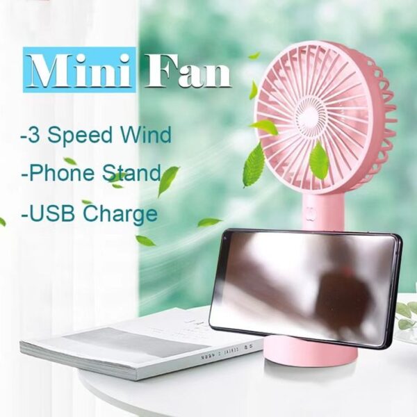 Classic Handheld Mini USB Desk Fan, Small Personal Portable USB Rechargeable Battery/USB Operated Small Fan, for Travel, Office, Indoor-Outdoor, with Stand & USB Cable, Random Color, Pack of 1 - Image 5