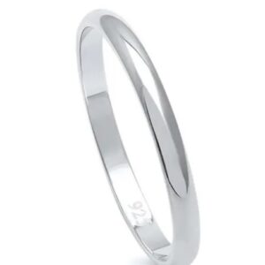 92.5 Sterling Silver Engagement Band Ring Silver Round Plain Bridal Band Ring 2MM
