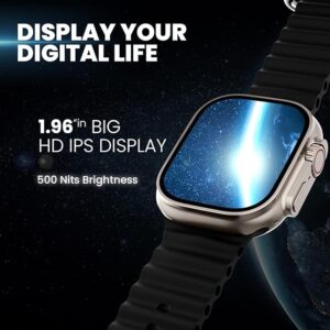 T800 Ultra Smart Watch 1.90 (4.8 cm) Display, Bluetooth Calling HD Smart Watch, Sports Mode, Heart & SpO2 Monitoring, IP68, Fast Charging Smart Ultra 8 Series Watch (Black)