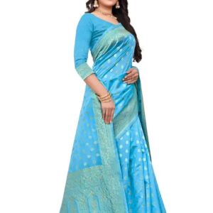 Women’s Soft Banarasi Silk Saree New Collection Sarees With Blouse Piece Sky Blue