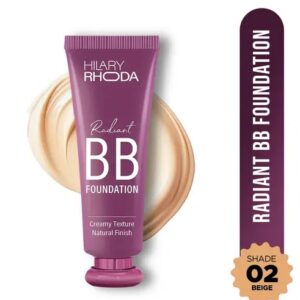 Hilary Rhoda Radiant BB Foundation | Ultra-Creamy & Lightweight | 9 to 5 Stay | Daily Wear BB Cream | Dewy Finish | 60g (Beige | Shade – 02)