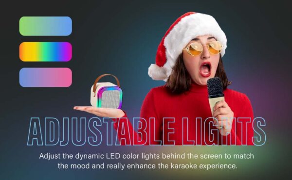 Mini Karaoke Machine for Kids Adults, UZSOMX Portable Bluetooth Speakers and 2 Wireless Microphones Song Toys with LED Light, Chritmas Birthday Toys Gifts for Girls Boys Toddler Teens - Image 8