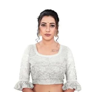 Net white lace border saree with blouse