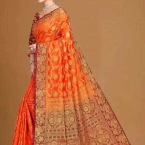 NEW BANARASI SILK SAREE WITH UNSTICHED TASSELS & LATKAN