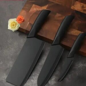 Stainless Steel Kitchen Knife Set, Meat Knife,Professional Chef’s Knife Set, Sharp Blade with Ergonomic Handle for Home Kitchen and Restaurant | Pack of 03 | Black