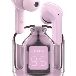 UltraPods Max TWS Earbuds Pro Bluetooth | Transparent Design | Fast Charging | 13mm HD Bass Drivers | Built-in Mic | Running, Outdoors, Music Sound PINK