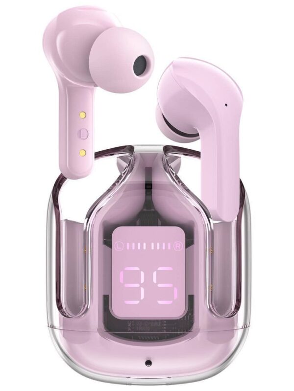 UltraPods Max TWS Earbuds Pro Bluetooth | Transparent Design | Fast Charging | 13mm HD Bass Drivers | Built-in Mic | Running, Outdoors, Music Sound PINK