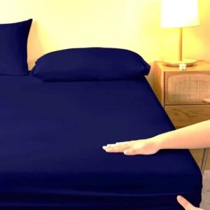 Mattress Protector 100% Terry Cotton Bed Protector Waterproof for Baby Elastic Fitted Waterproof Mattress Protector Breathable Bed Cover & Mattress Cover & Gadda Cover King , Double, Queen, Single Size in Dark Shinny Blue color) 200 GSM