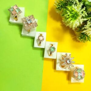 Combo Of 6 Partywear Multicolour Adjustable Rings