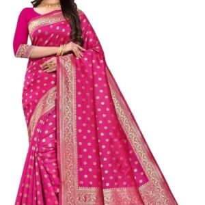 Women’s Soft Banarasi Silk Saree New Collection Sarees With Blouse Piece Rani Pink