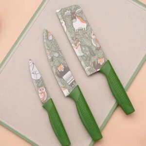 Knife Set for Kitchen Professional 3 Pieces High Carbon Stainless Steel Colour Printed Coated Chef Knife I Utility Knife I Sontuku Knife I Kitchen Knives with Ergonomic Handle(DARK GREEN)