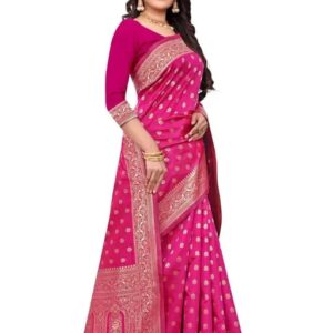 Women’s Soft Banarasi Silk Saree New Collection Sarees With Blouse Piece Rani Pink