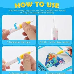Reusable Magic Water Quick Dry Book Water Coloring Book Doodle with Magic Pen Painting Board for Children Education Drawing Pad (Random Design & Assorted Color) Multi Color (Pack of 4)