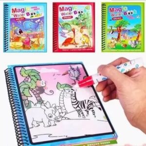Crowd Clicks® Kid’s Magic Water Colouring Books Unlimited Fun with Drawing Reusable Water-Reveal Activity Pad, Chunky-Size Water Pen for Kids – Random Book