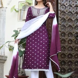 RAYON NECK EMROIDERY 3 PC SUIT FOR WOMAN FASHION