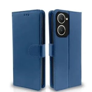 Back Cover for Vivo Y28e/Vivo Y28s/Vivo Y18/Vivo Y18i/Vivo T3 lite Flip Case Leather Finish | Inside TPU with Card Pockets | Wallet Stand and Shock Proof | Magnetic Closing | Complete Protection Flip Cover (Blue)