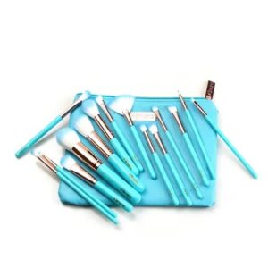 Professional Makeup Brush Applicator Set of 15pcs with Premium Leather Pouch (Blue Colour)