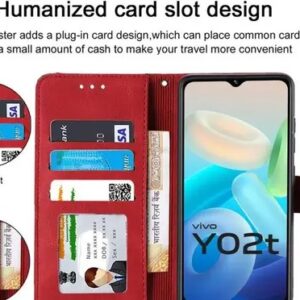 Flip Cover Vivo Y02t Compatible for Vivo Y02t Stylish Designer Trendy Girls Cover Artificial Leather Printed Flip Cover for Vivo Y02t Flip Cover Executive Red, Magnetic Closure