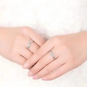 diamond Adjustable Heart Love Ring Combo set Platinum Silver propose AD Couples 2 Finger Rings for girls women Couple girlfriend King Queen Gf BF lovers men boys