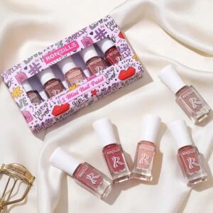 Ronzille Quick Dry and Glossy Nail Polish Gift Set of 5, Mini Nail Kit, Paraben Free, Long Lasting Formula, 5 in 1 Red Edition Combo
